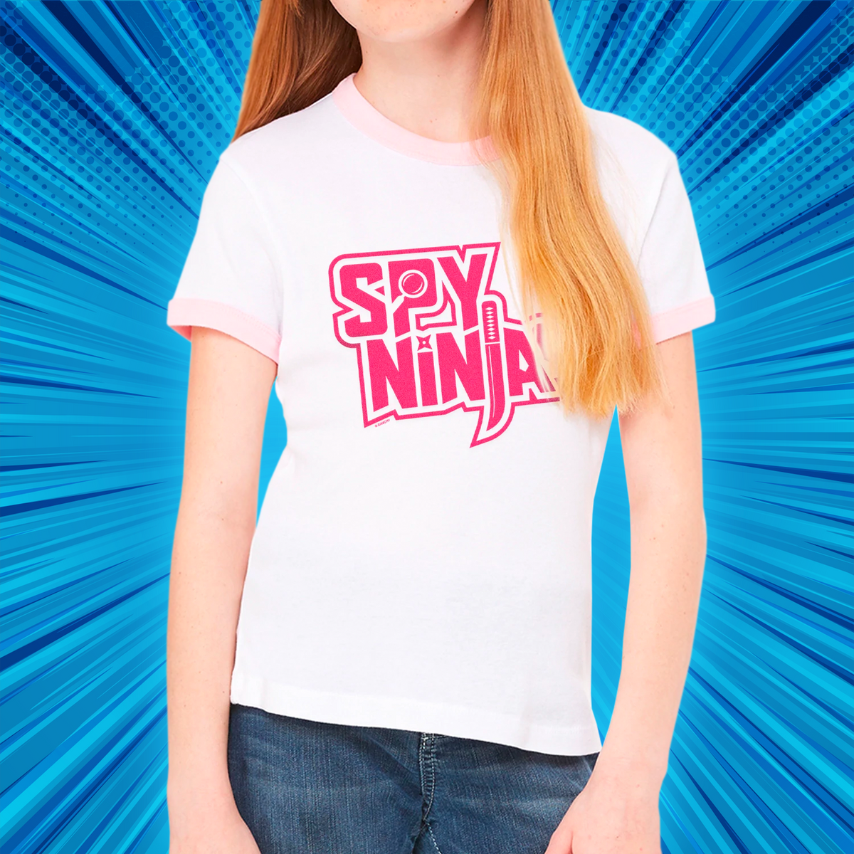 Spy Ninjas Girls T-shirt S/S Ringer - White / Pink