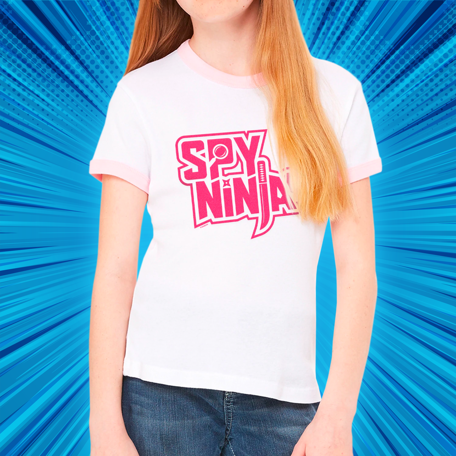 Spy Ninjas Girls T-Shirt S/S Ringer - White / Pink | Spy Ninjas Youth Large