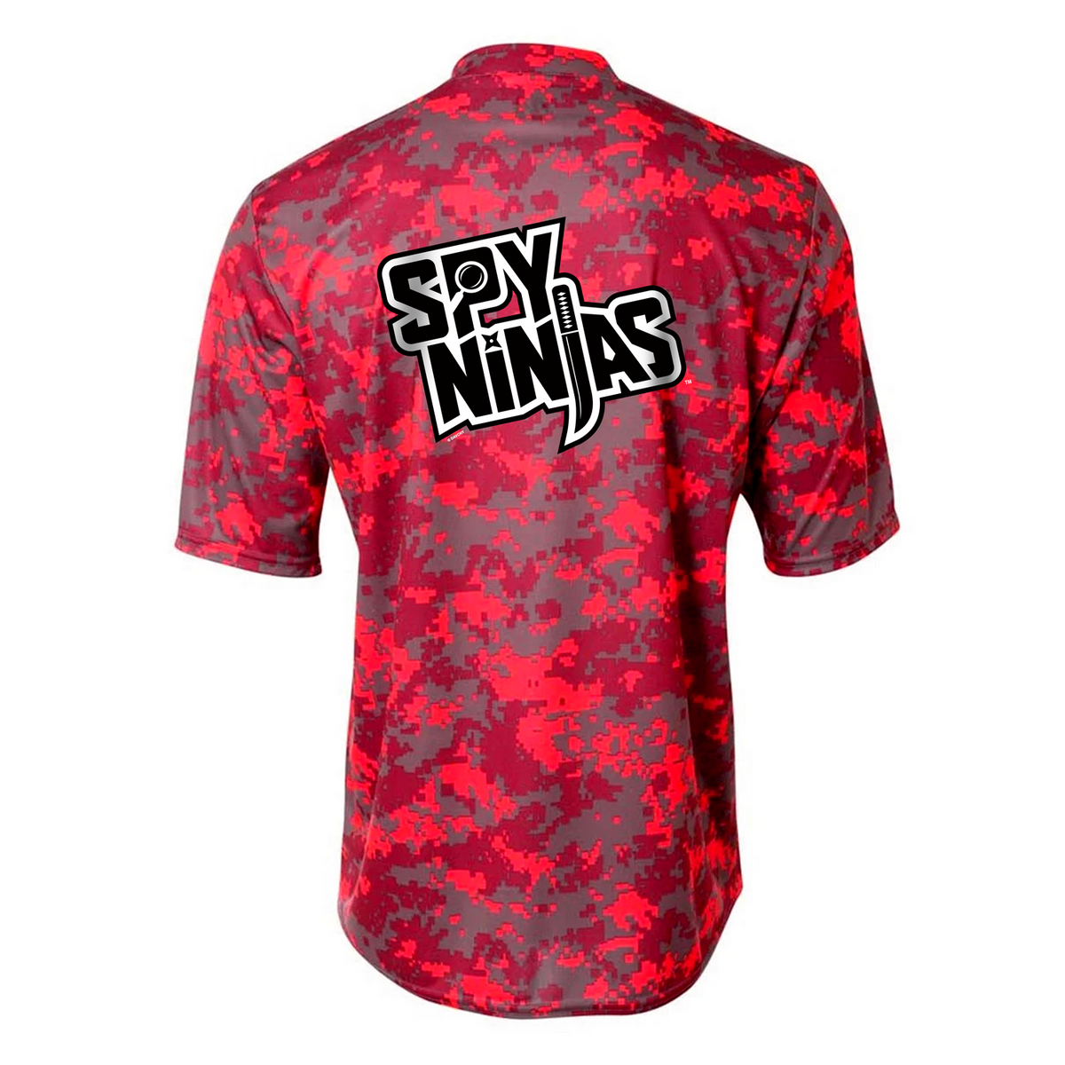 *Back Spy Ninjas* Youth Camo Henley Tech Short Sleeve Tee - Red/Grey Garment