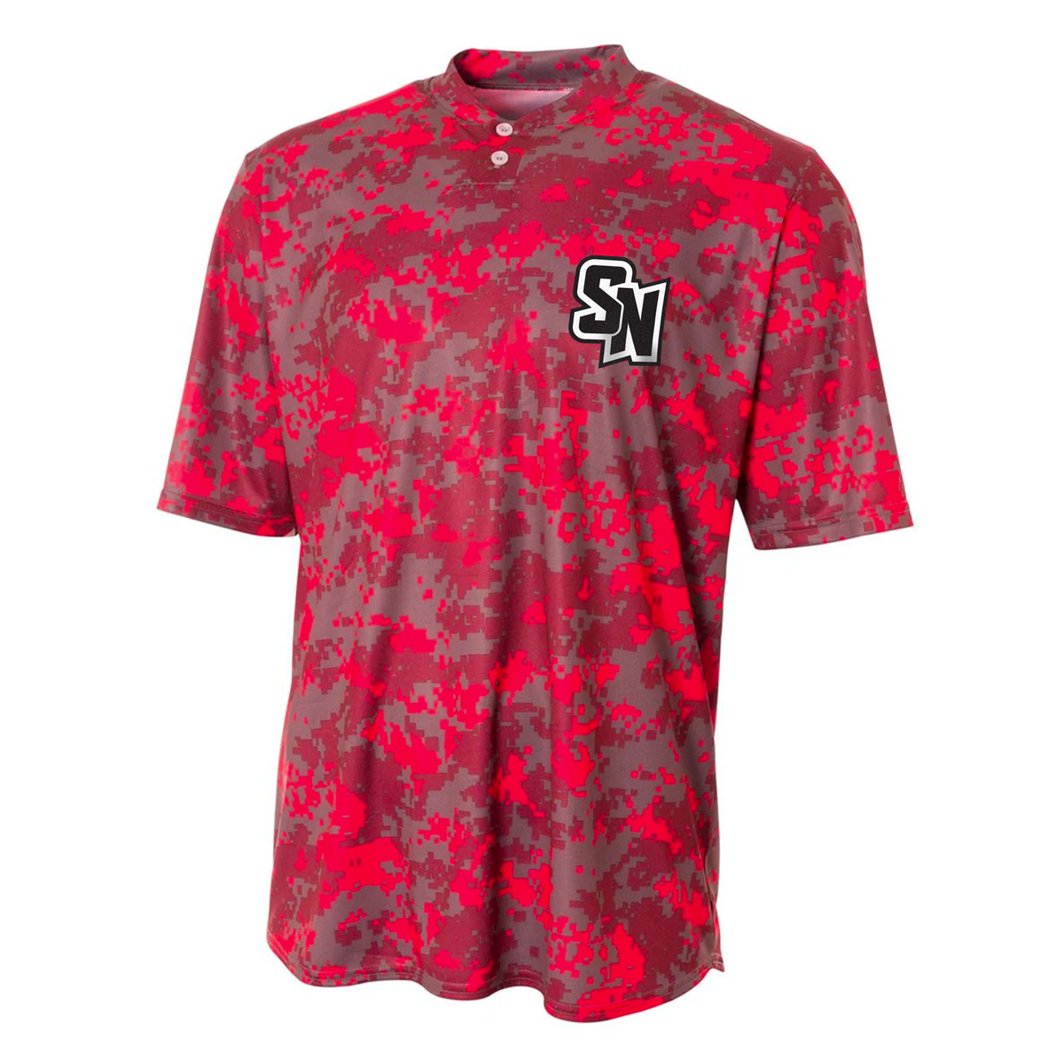 *Left Chest Spy Ninjas* Youth Camo Henley Tech Short Sleeve Tee - Red/Grey Garment